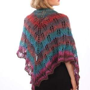 Rainbow hand knitted lace shawl, Triangle wrap, shawl with tassel, gift for her 画像 8