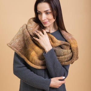 Yellow Möbius Scarf Twist Front Shawl & Shoulder Wrap, Knitted Mohair Wool Mohair Mix Watercolor Shrug Cape
