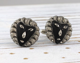 Lion - Vintage glass button cufflinks, up-cycled glass button cufflinks, repurposed marcasite look face buttons