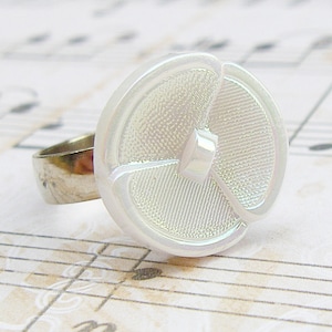 White Daisy - adjustable vintage glass button ring, up-cycled jewelry, repurposed statement ring