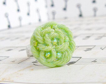 Jeweled Knot - adjustable Vintage glass button ring, statement ring, cocktail ring, up-cycled jewelry, repurposed jewelry