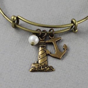 Rocky Point - antique brass expandable charm bangle bracelet, adjustable ocean themed bracelet - Ocean Whispers Collection