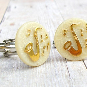 Saxophone Cufflinks Let the Music Flow Collection Vintage glass cufflinks, saxophone cufflinks, wedding, dad gift image 3