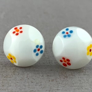 Tiny Daisy earrings - vintage glass button stud earrings, surgical steel post, repurposed, up cycled jewelry