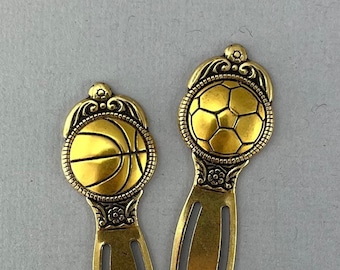 Soccer Ball, Basketball vintage style antique brass bookmark, gift for dad, sport fan, football fan gift, book lover gift - BK126