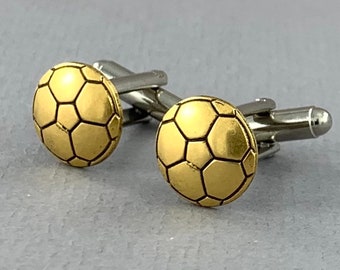 Soccer Ball - antique gold plated cufflinks, gift for dad, sport fan, football fan gift
