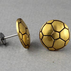 Soccer Ball - antique gold plated stainless steel post earrings, football, sports jewelry - P125