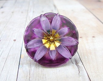 SALE - Shades of Purple - adjustable Czech glass button ring