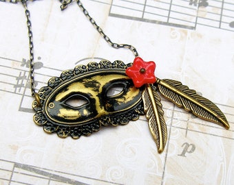 Masquerade - vintage, Victorian style antique brass necklace, theatrical, drama, theater, Mardi Gras, New Orlean, NOLA