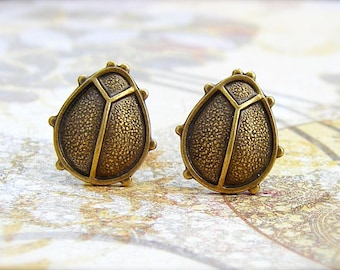 Ladybug - antique brass post earrings - P189