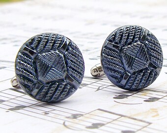 Metallic Charcoal - vintage glass button cufflinks