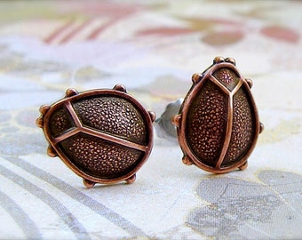 Copper Ladybug post earrings - P190