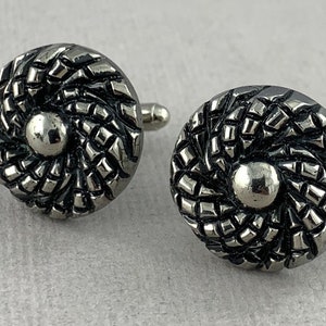 Black and Silver Knot - Vintage glass button cufflinks, wedding, groomsman, groom, father cufflinks