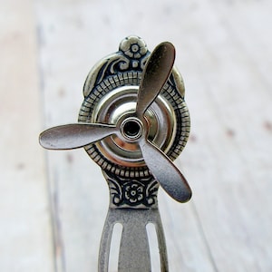 Propeller - vintage style silver plated bookmark, movable parts steampunk bookmark - BK109