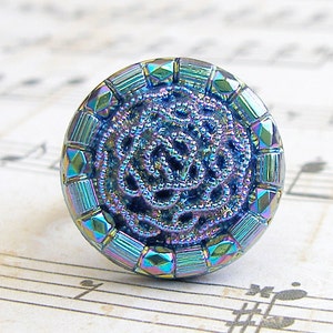 Intricate Rainbow Knott - adjustable Vintage glass button ring, statement ring, cocktail ring