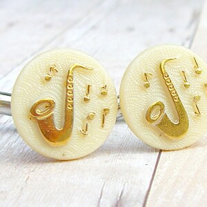 Saxophone Cufflinks Let the Music Flow Collection Vintage glass cufflinks, saxophone cufflinks, wedding, dad gift image 2