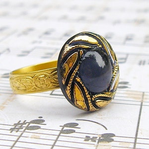 Purple Haze - adjustable Czech glass button ring, up-cycled jewelry, repurposed jewelry