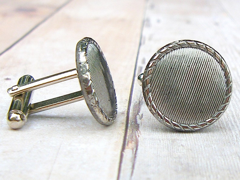 Grooved Vintage glass button repurposed, up-cycled cufflinks, wedding, gift for Dad, groomsman, groom image 3