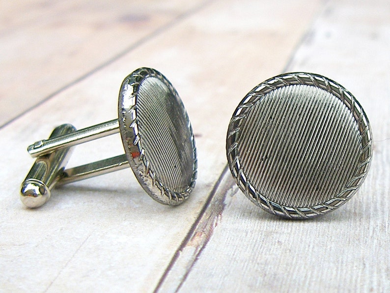 Grooved Vintage glass button repurposed, up-cycled cufflinks, wedding, gift for Dad, groomsman, groom image 4