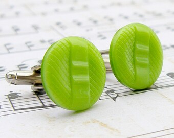Pear Green vintage glass button cufflinks