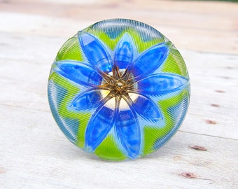 SALE - Tropical Paradise - adjustable Czech glass button ring