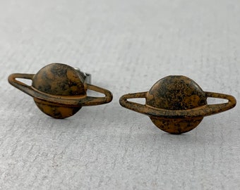Saturn in Rusty Chocolate -  hypoallergenic titanium post earrings, celestial earrings, space, planet, solar system - P138