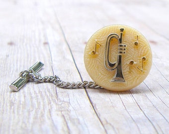 Trumpet Tie Tack - Let the Music Flow Collection - Vintage glass tie tack