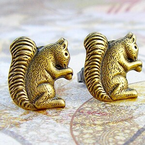 Nuts for Nuts - antique brass post earrings - P183