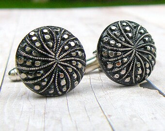 Web - Vintage glass button repurposed, up cycled cufflinks