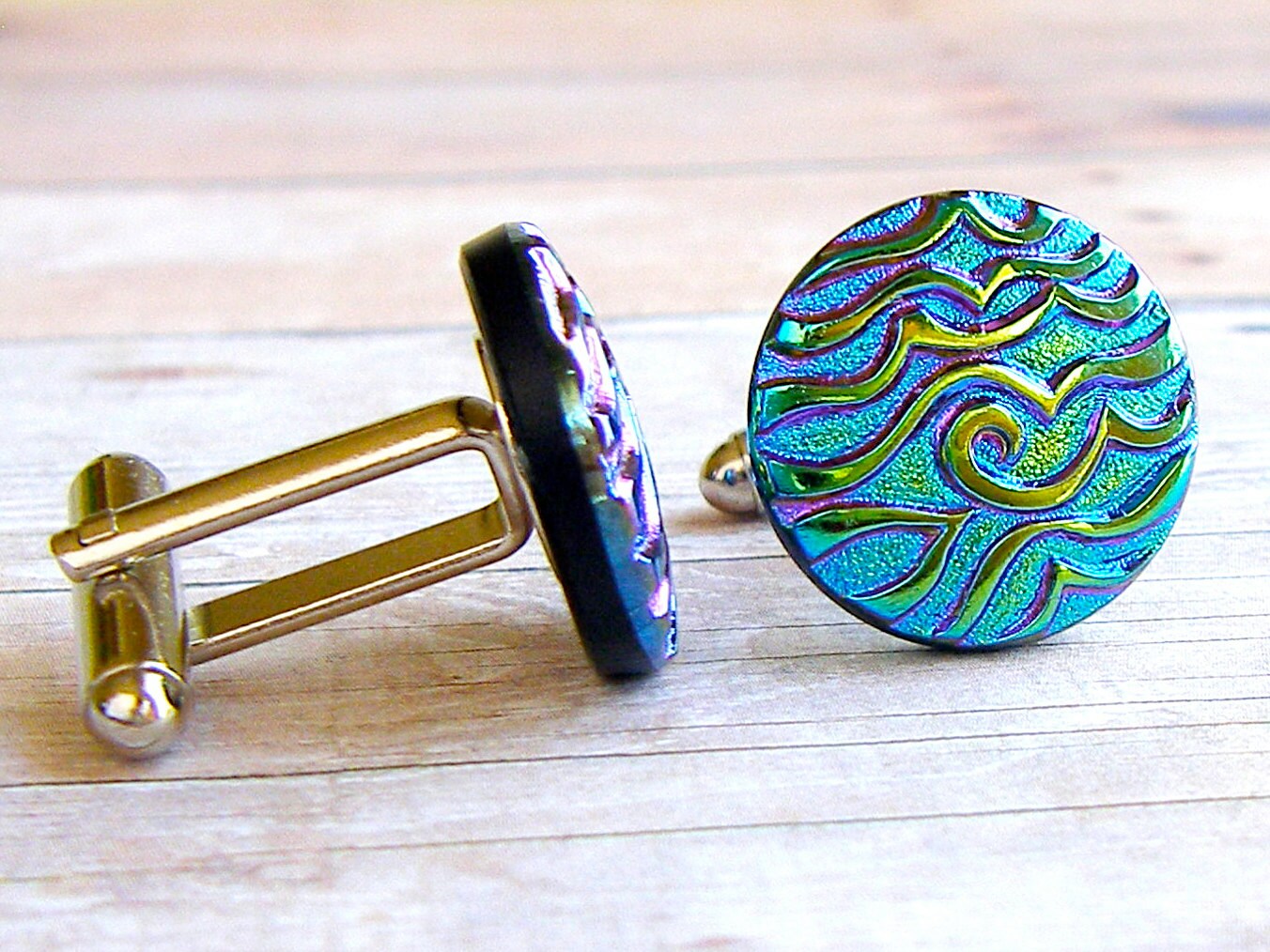 Tropical Wave Vintage Glass Button Cufflinks Repurposed up Etsy
