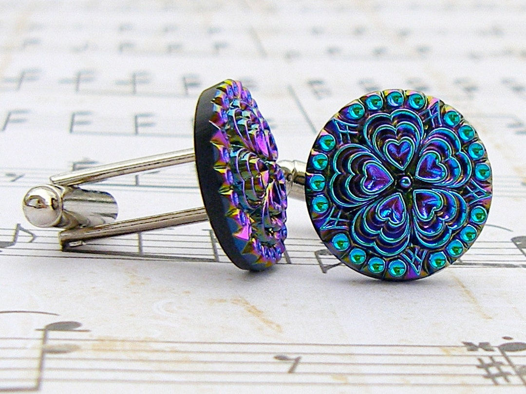 Paper Hearts Vintage Glass Button Cufflinks Repurposed up Etsy