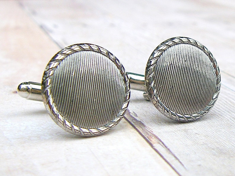 Grooved Vintage glass button repurposed, up-cycled cufflinks, wedding, gift for Dad, groomsman, groom image 1