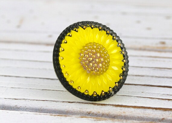 Anillo de plata de girasol-Anillo Declaración de color amarillo hecho a mano