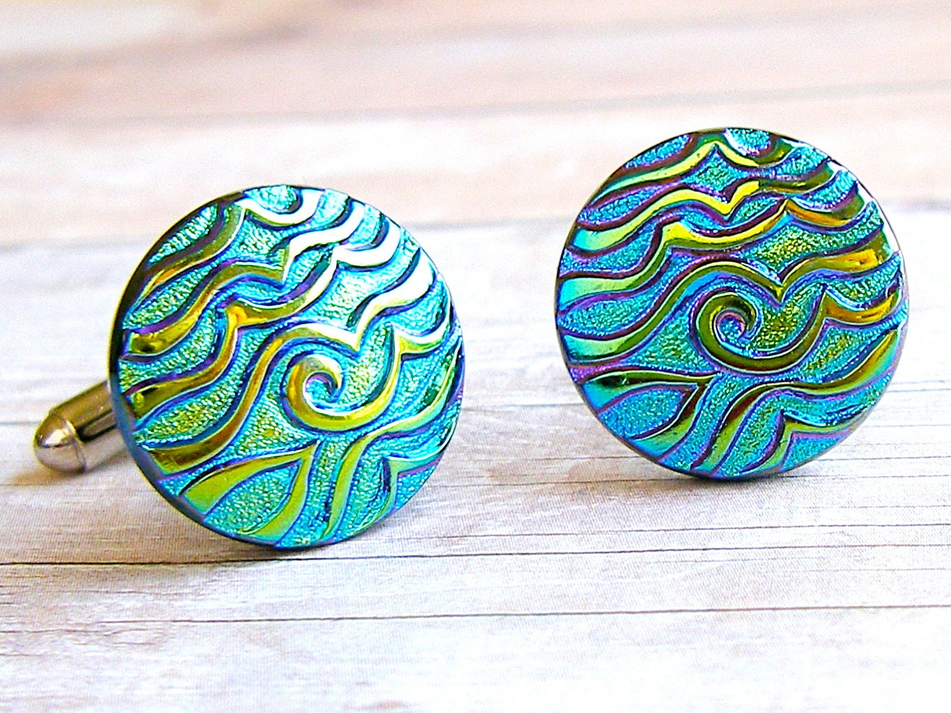 Tropical Wave Vintage Glass Button Cufflinks Repurposed up Etsy