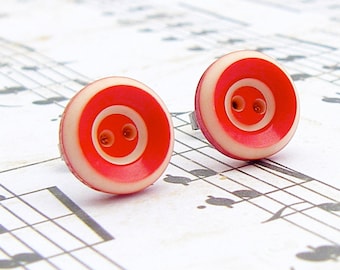 Red - vintage button stud earrings