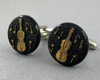 Violin Cufflinks - Let the Music Flow Collection - Vintage glass cufflinks