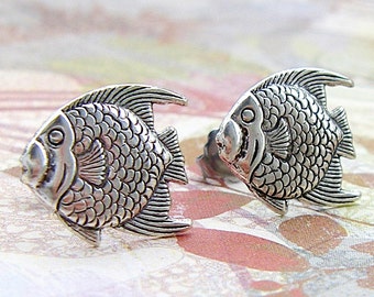 Something Fishy - antique silver plated hypoallergenic titanium post earrings - P233