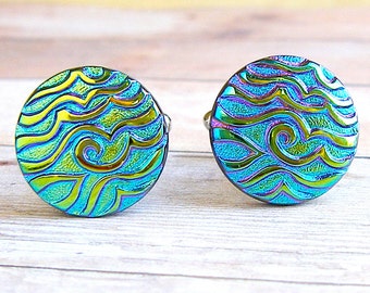 Tropical Wave repurposed vintage glass button cufflinks