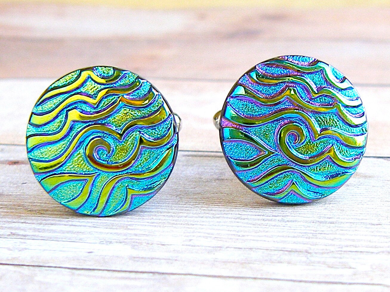 Tropical Wave Vintage Glass Button Cufflinks Repurposed up Etsy