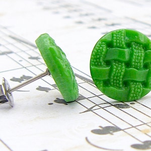 Basketweave - vintage 1920&#39;s - 30&#39;s button post earrings, repurposed, up cycled jewelry