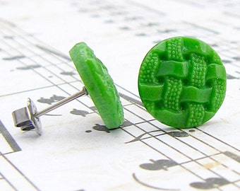 Basketweave - vintage 1920's - 30's button post earrings, repurposed, up cycled jewelry