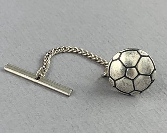 Soccer Ball  - antique silver plated finish tie tack, football, gift for Dad, husband, sport fan gift
