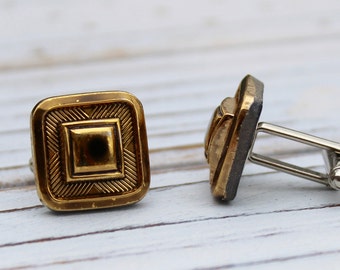 Square in Old Gold - Vintage glass button cufflinks, repurposed, up cycled cufflinks groom wedding dad groomsmen