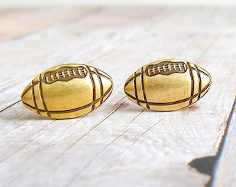 Football - antique brass titanium post earrings, sport fan earrings - P131