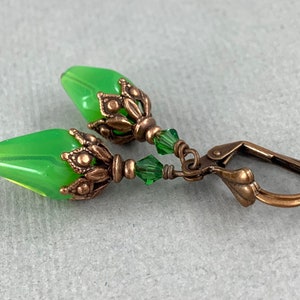 Lantern in Opal Green Pink - vintage Victorian style antique copper earrings
