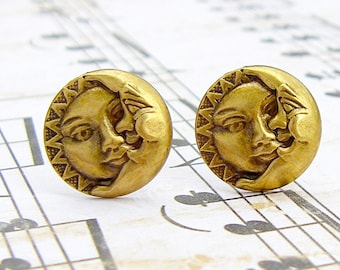 Celestial - antique brass post earrings - P140
