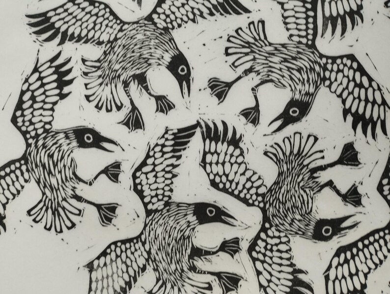 Screech of Seagulls | limited edition hand pulled A3 black and white linocut print image 7