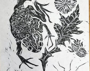 Toad + Arthropods Linocut Print