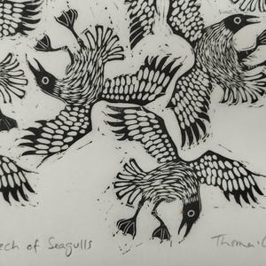 Screech of Seagulls | limited edition hand pulled A3 black and white linocut print image 5