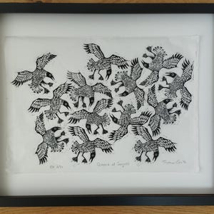 Screech of Seagulls | limited edition hand pulled A3 black and white linocut print image 8